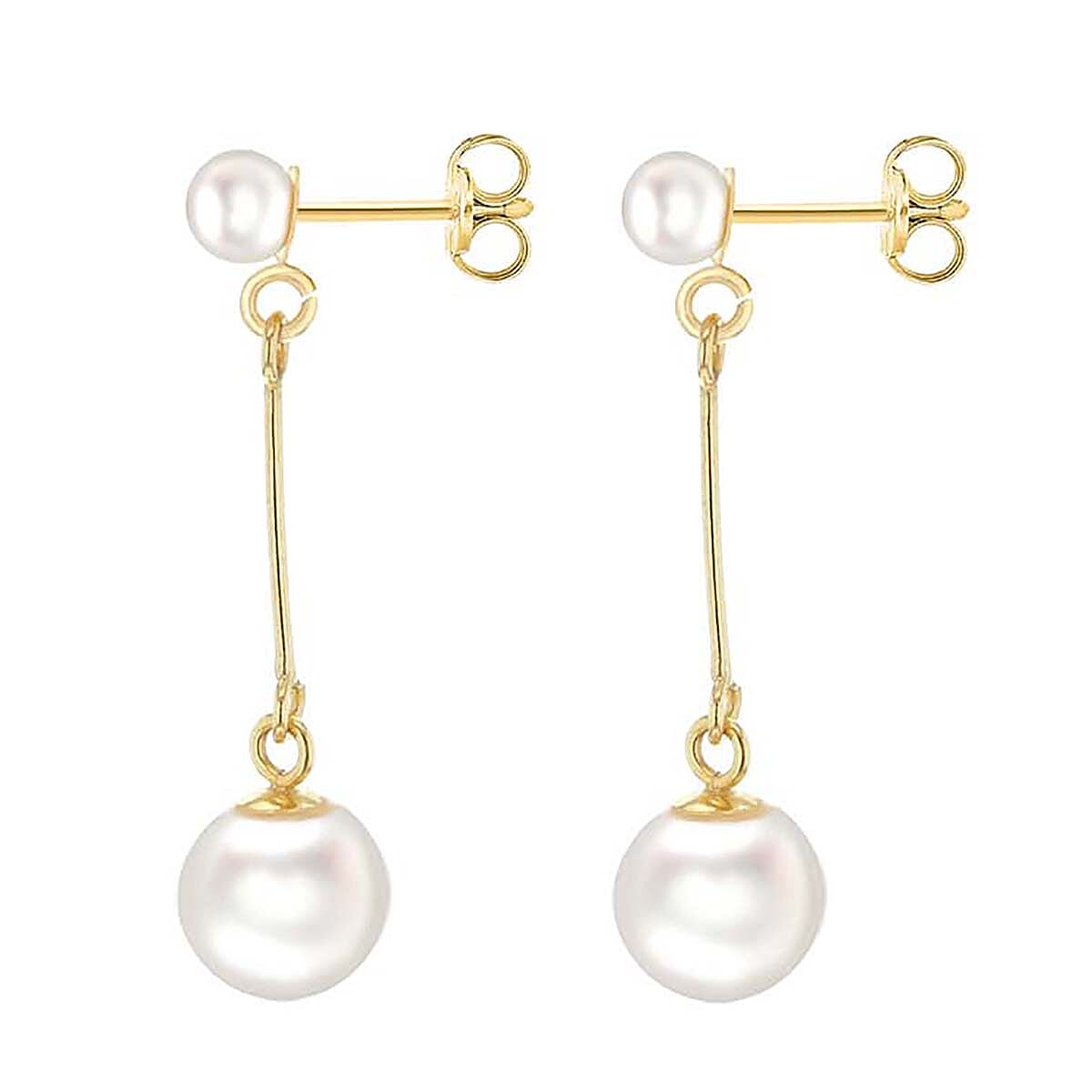 9K Yellow Gold Freshwater Pearl and Bar 7mm x 29mm Drop Earrings