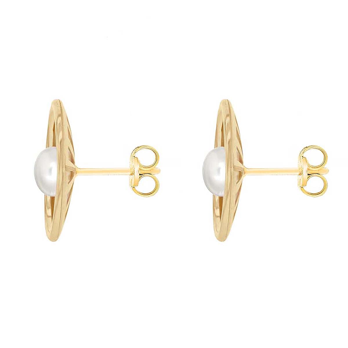 9K Yellow Gold Freshwater Pearl 12.5mm Polished and Satin Sunrays Stud Earrings