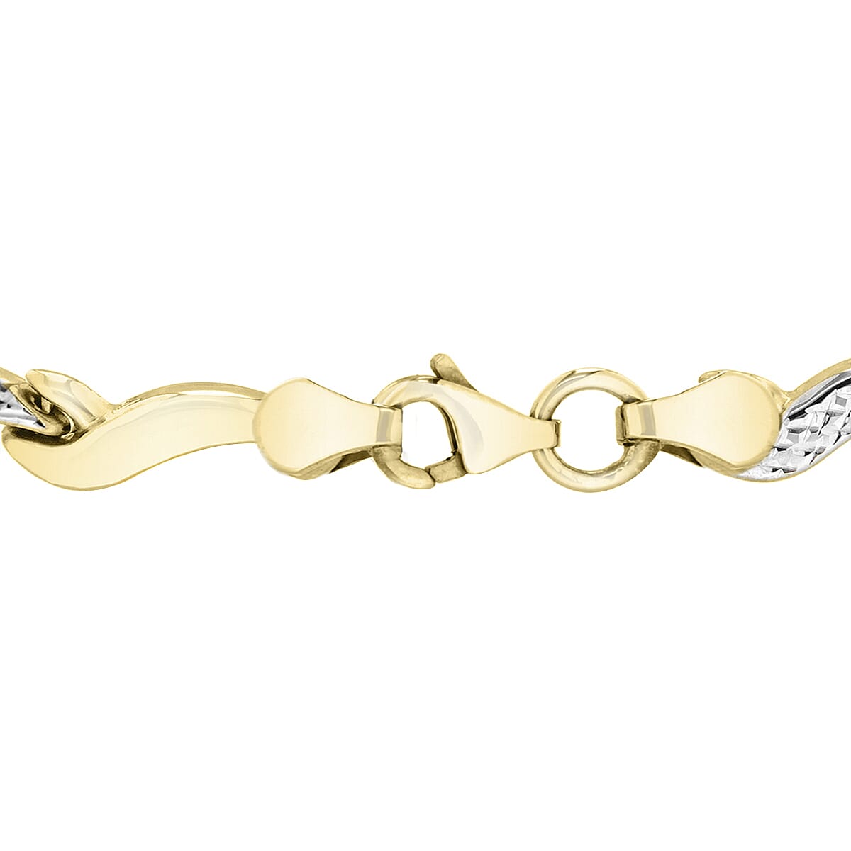 9K 2 Colour Gold Diamond Cut Wave Link Bracelet 7.5 Inch