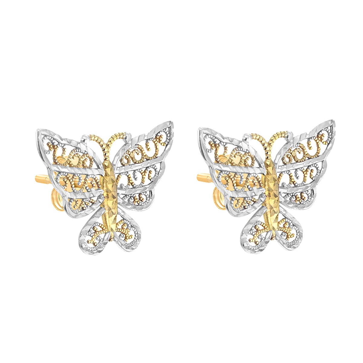 9K 2 Colour Gold 17mm X 12mm Diamond Cut Butterfly Stud Earrings