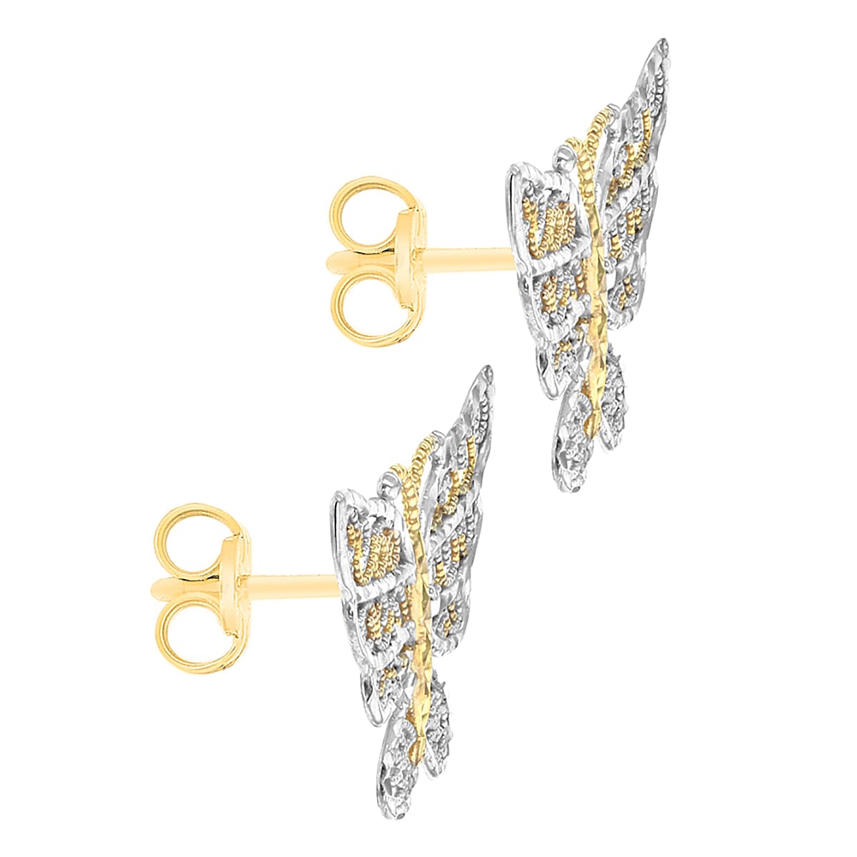 9K 2 Colour Gold 17mm X 12mm Diamond Cut Butterfly Stud Earrings