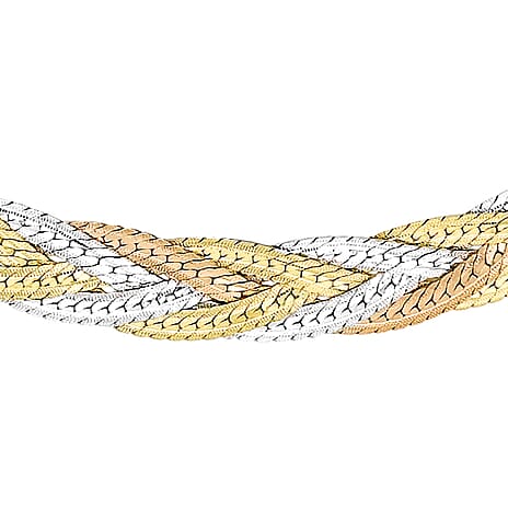 9K 3 Colour Gold 3 Plait Textured Herringbone Necklace 16 Inch