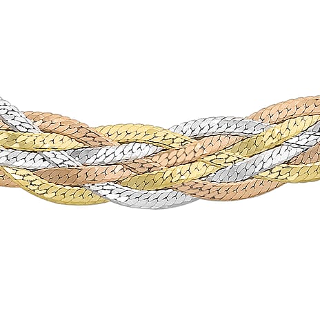 9K 3 Colour Gold 6 Plait Textured Herringbone Necklace 18 Inch