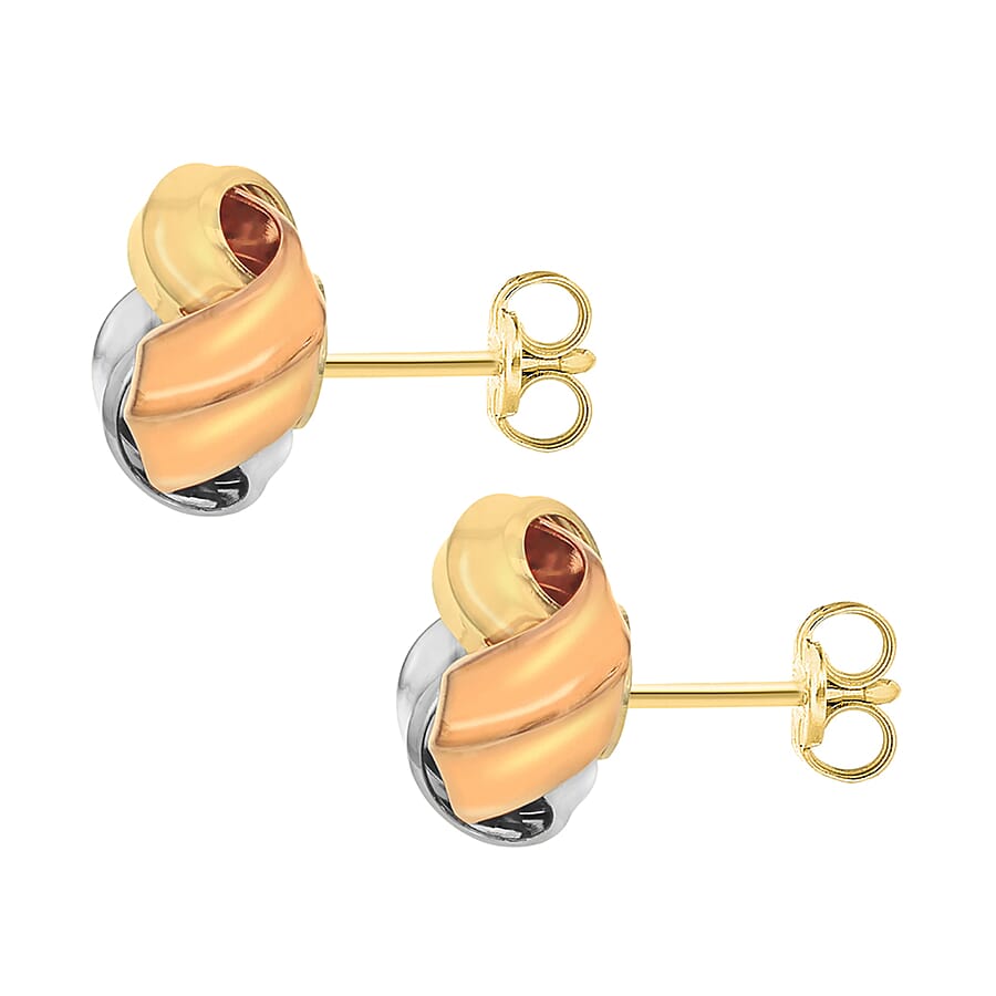 9K 3 Colour Gold 11mm Knot Stud Earrings