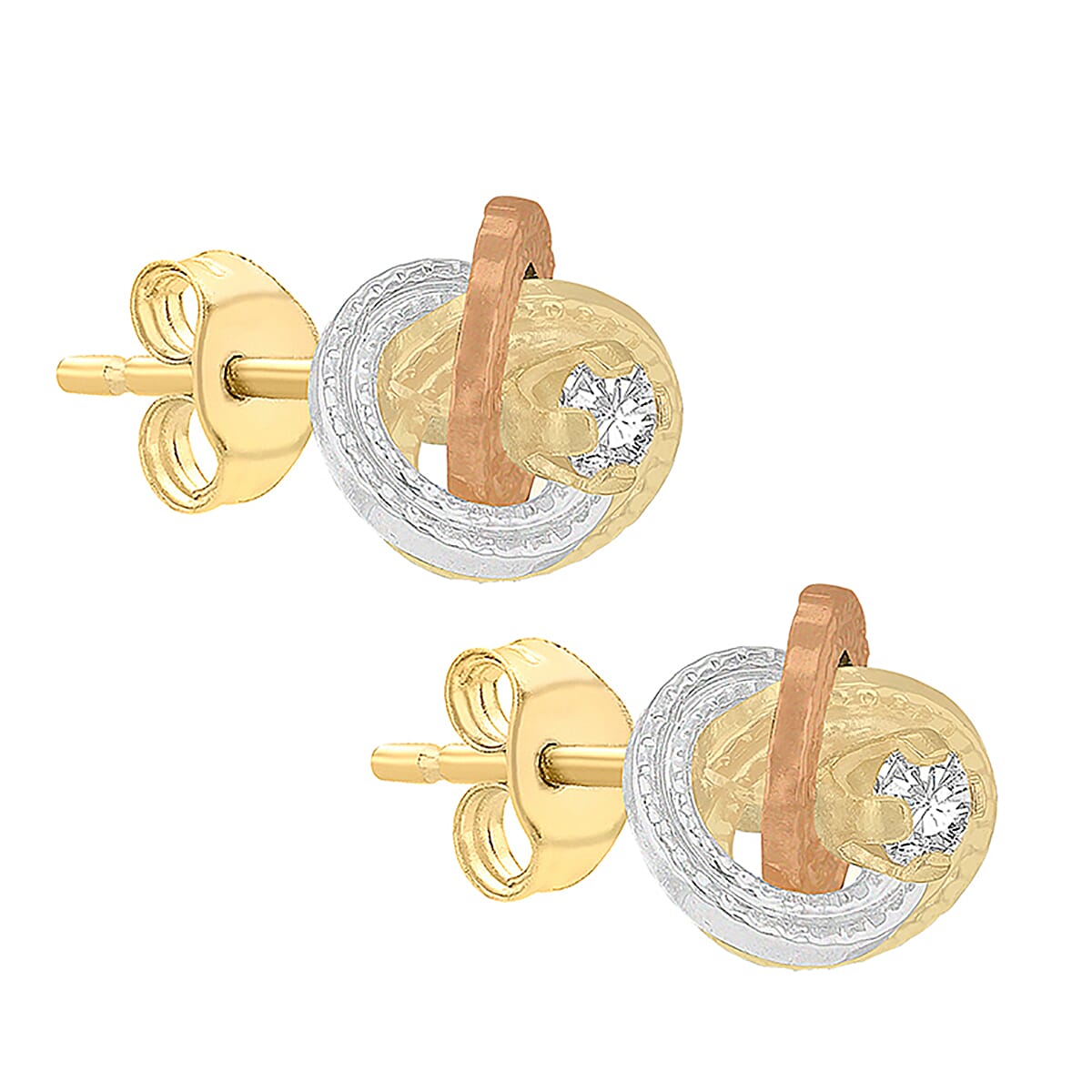 9K 3 Colour Gold 3mm Cubic Zirconia 8mm Knot Stud Earrings