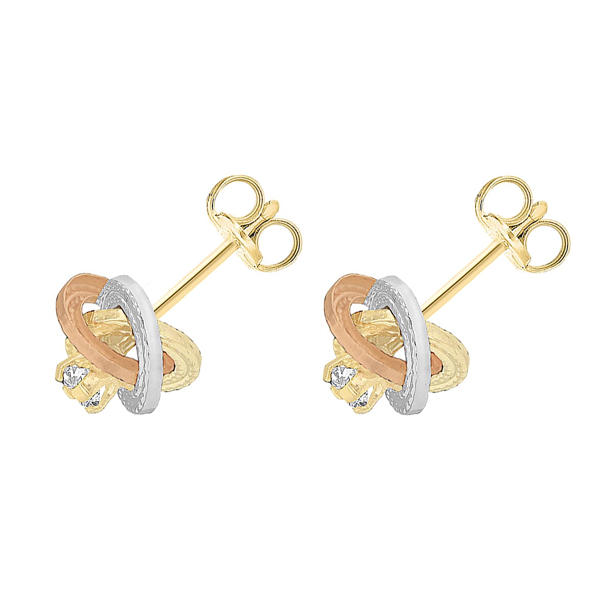 9K 3 Colour Gold 3mm Cubic Zirconia 8mm Knot Stud Earrings