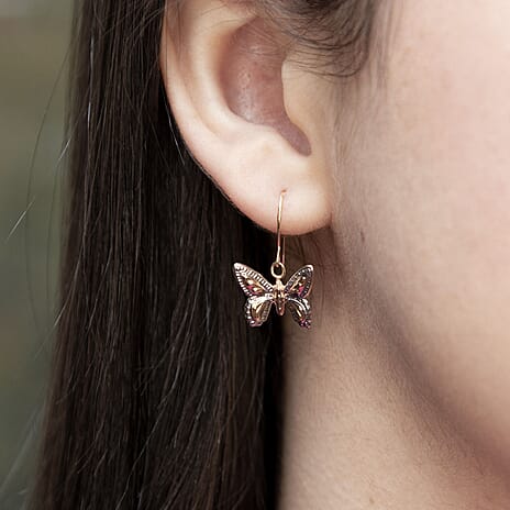 9K 3 Colour Gold 11mm X 15mm Textured Butterfly Drop Earrings