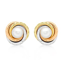 9K 3 Colour Gold 6mm Freshwater Pearl 15mm Knot Stud Earrings