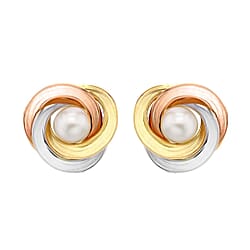 9K 3 Colour Gold 6mm Freshwater Pearl 15mm Knot Stud Earrings