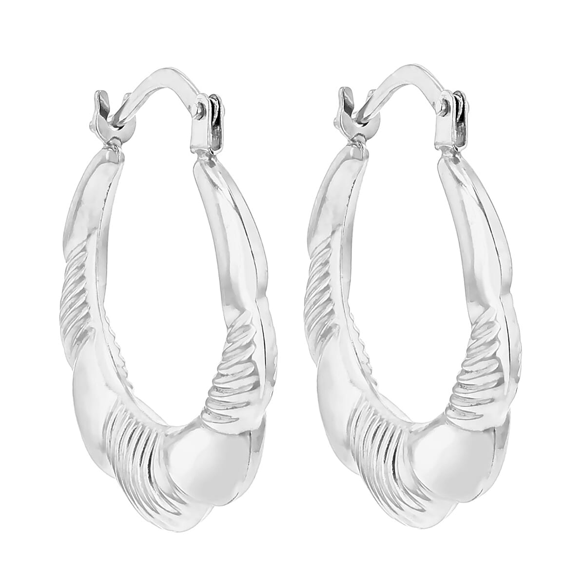 9K White Gold 19mm X 22mm Patterned Scallop Edge Creole Earrings