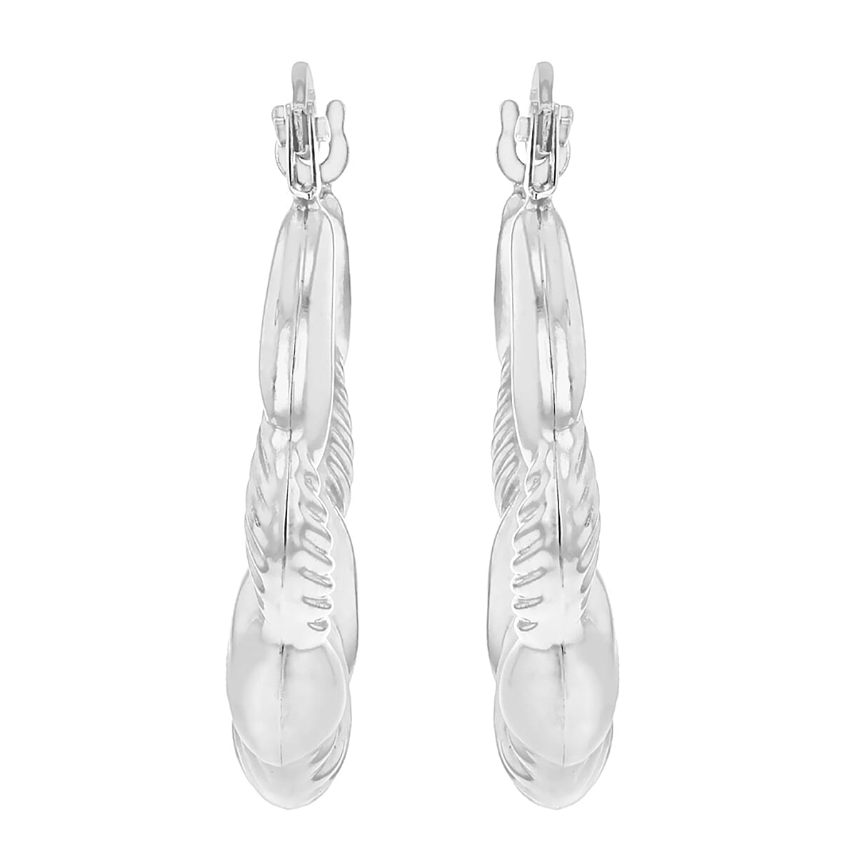 9K White Gold 19mm X 22mm Patterned Scallop Edge Creole Earrings