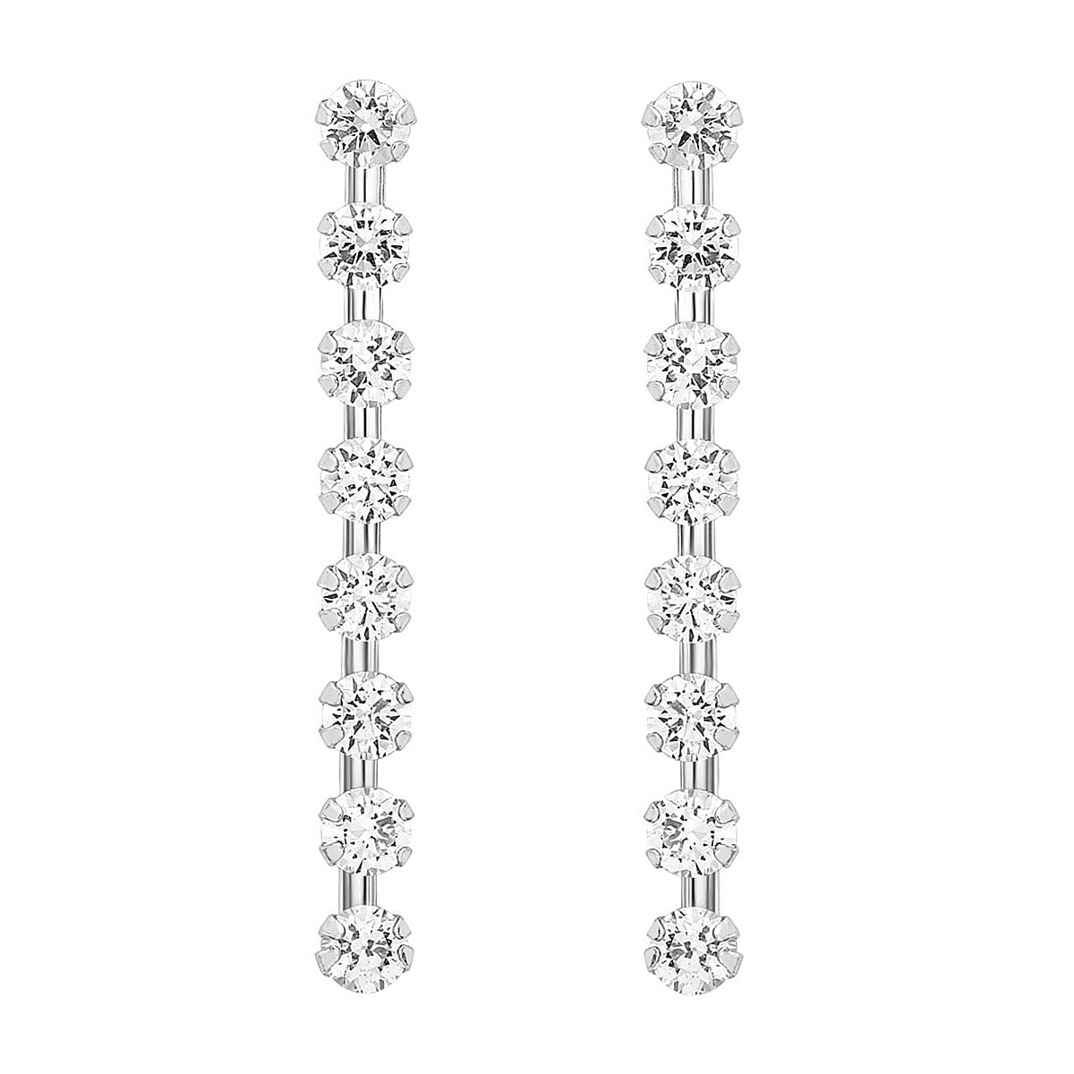 9K White Gold 8 Stone 3mm Round Cubic Zirconia 3mm x 31mm Drop Earrings