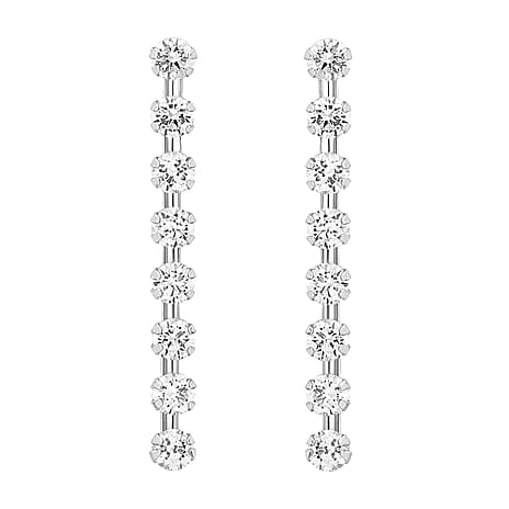 9K White Gold 8 Stone 3mm Round Cubic Zirconia 3mm x 31mm Drop Earrings