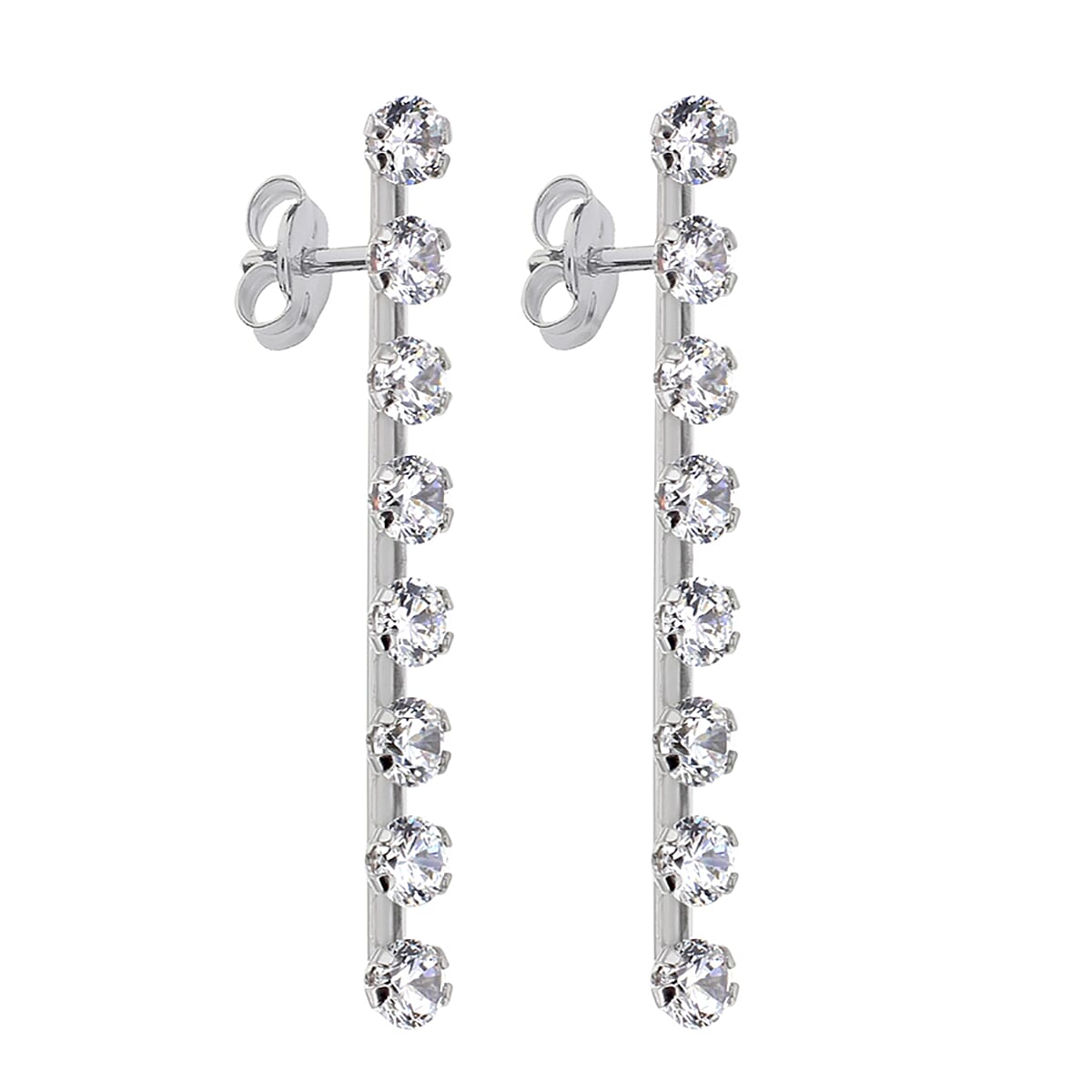 9K White Gold 8 Stone 3mm Round Cubic Zirconia 3mm x 31mm Drop Earrings