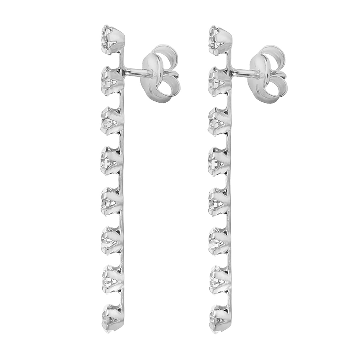 9K White Gold 8 Stone 3mm Round Cubic Zirconia 3mm x 31mm Drop Earrings