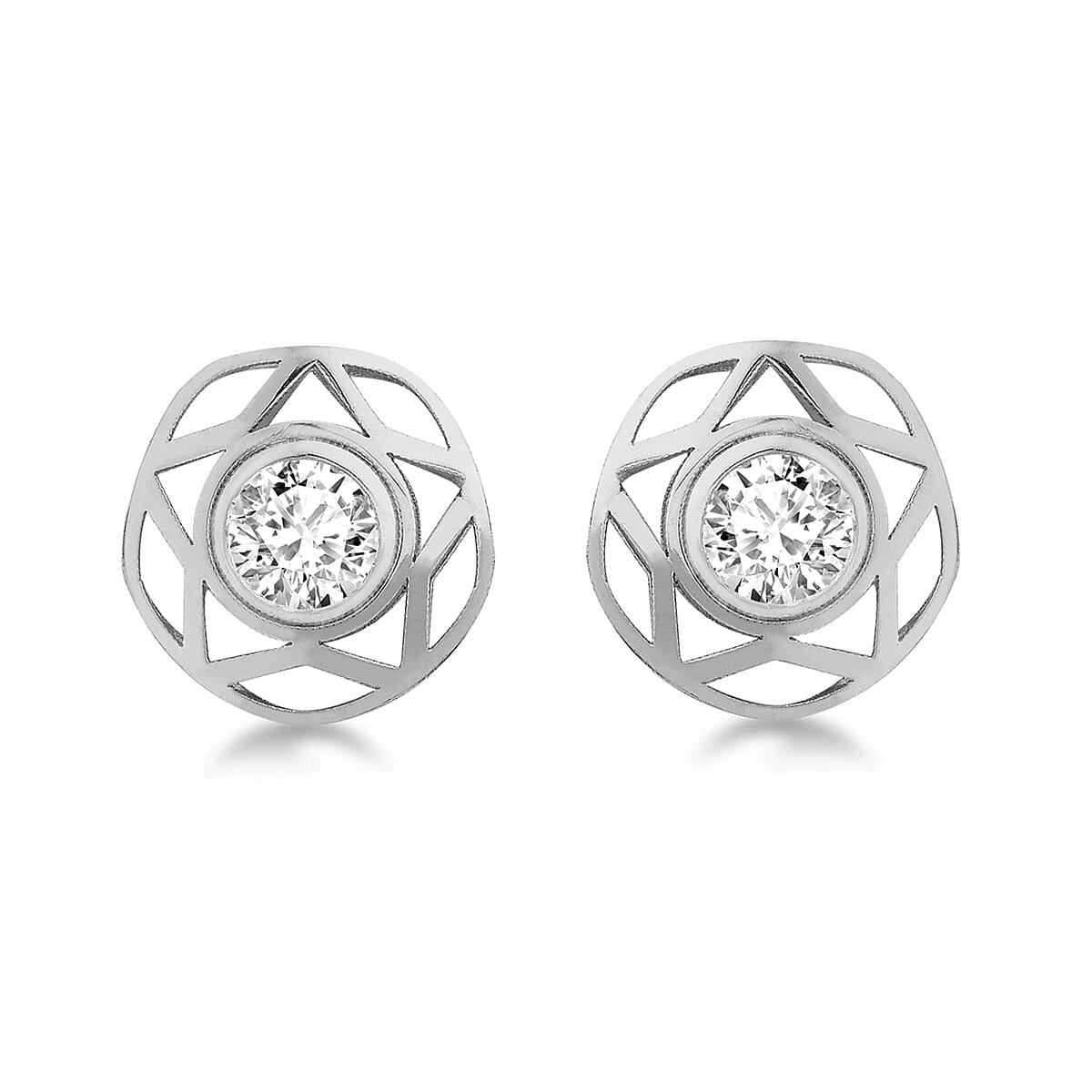 9K White Gold 5mm Cubic Zirconia 10mm Star Stud Earrings