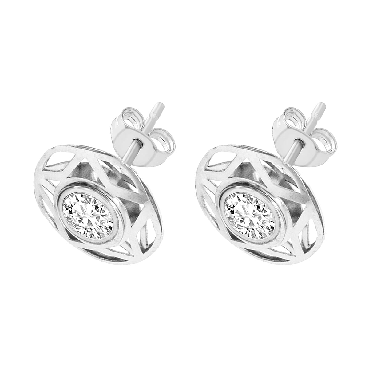 9K White Gold 5mm Cubic Zirconia 10mm Star Stud Earrings