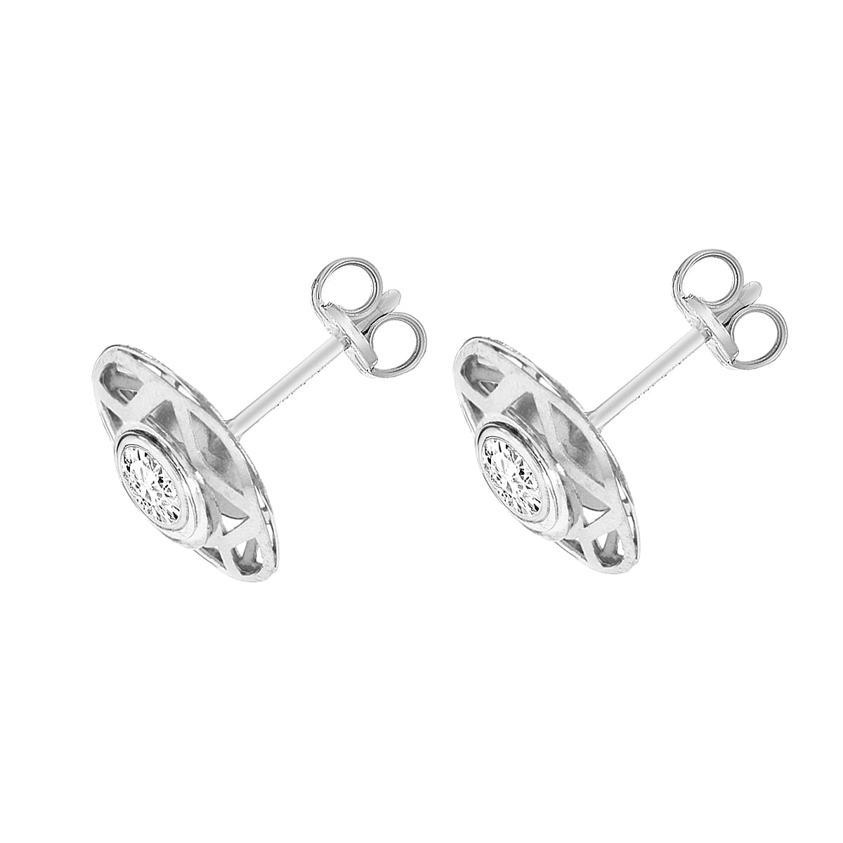 9K White Gold 5mm Cubic Zirconia 10mm Star Stud Earrings