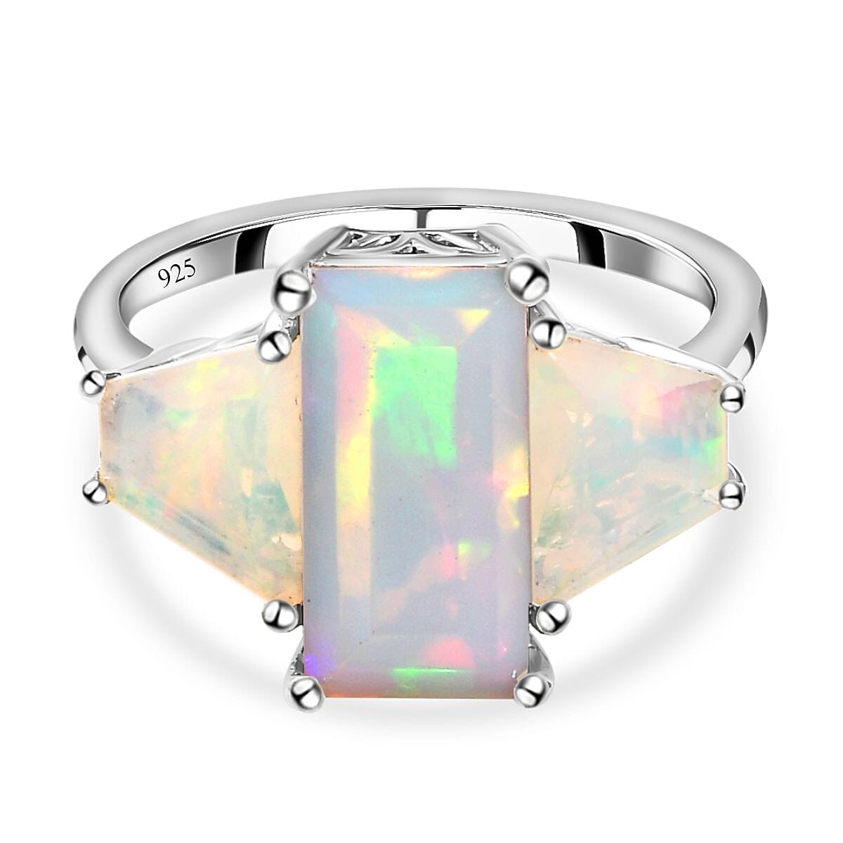 Ethiopian Welo Opal Ring in Platinum Overlay Sterling Silver 3.03 Ct.