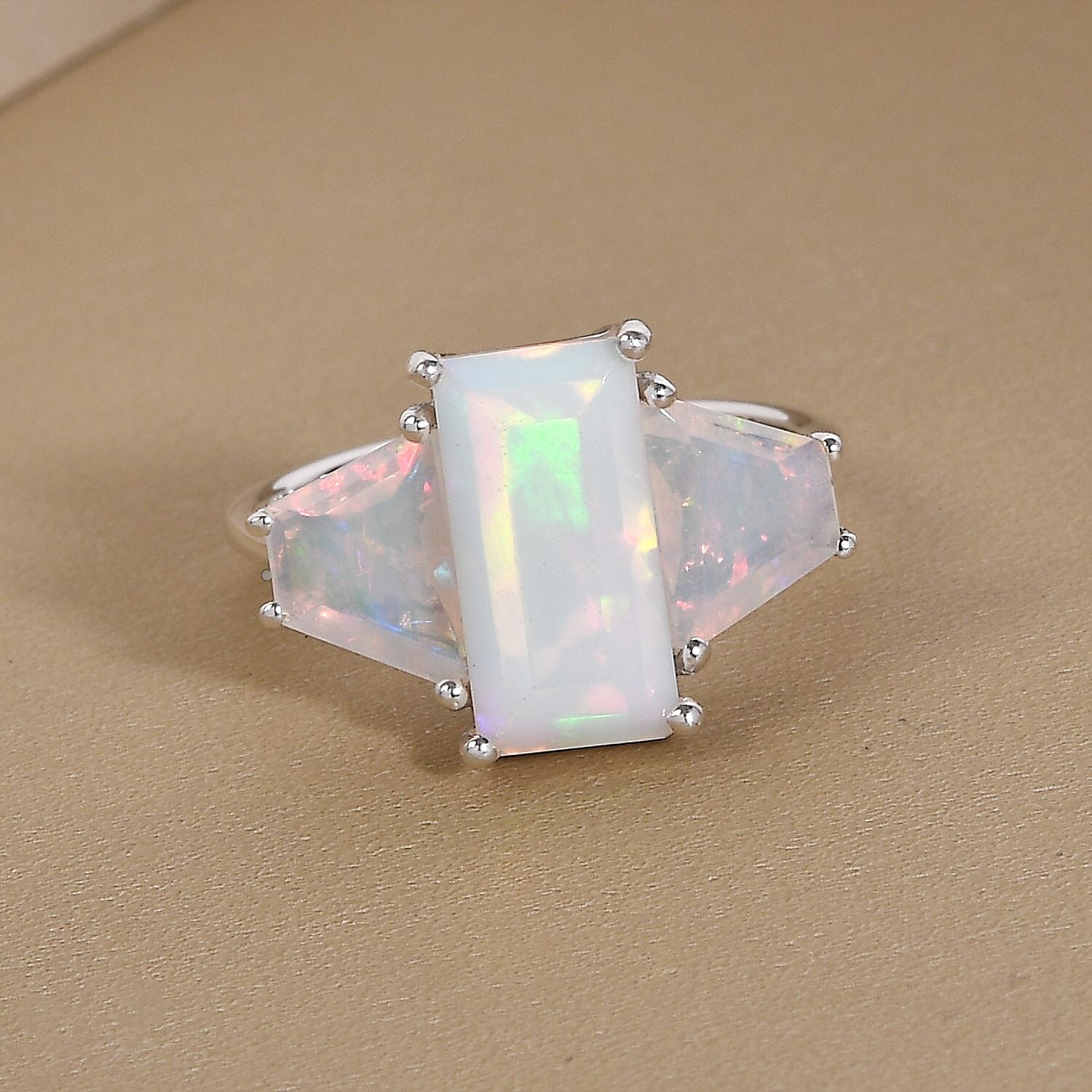 Ethiopian Welo Opal Ring in Platinum Overlay Sterling Silver 3.03 Ct.