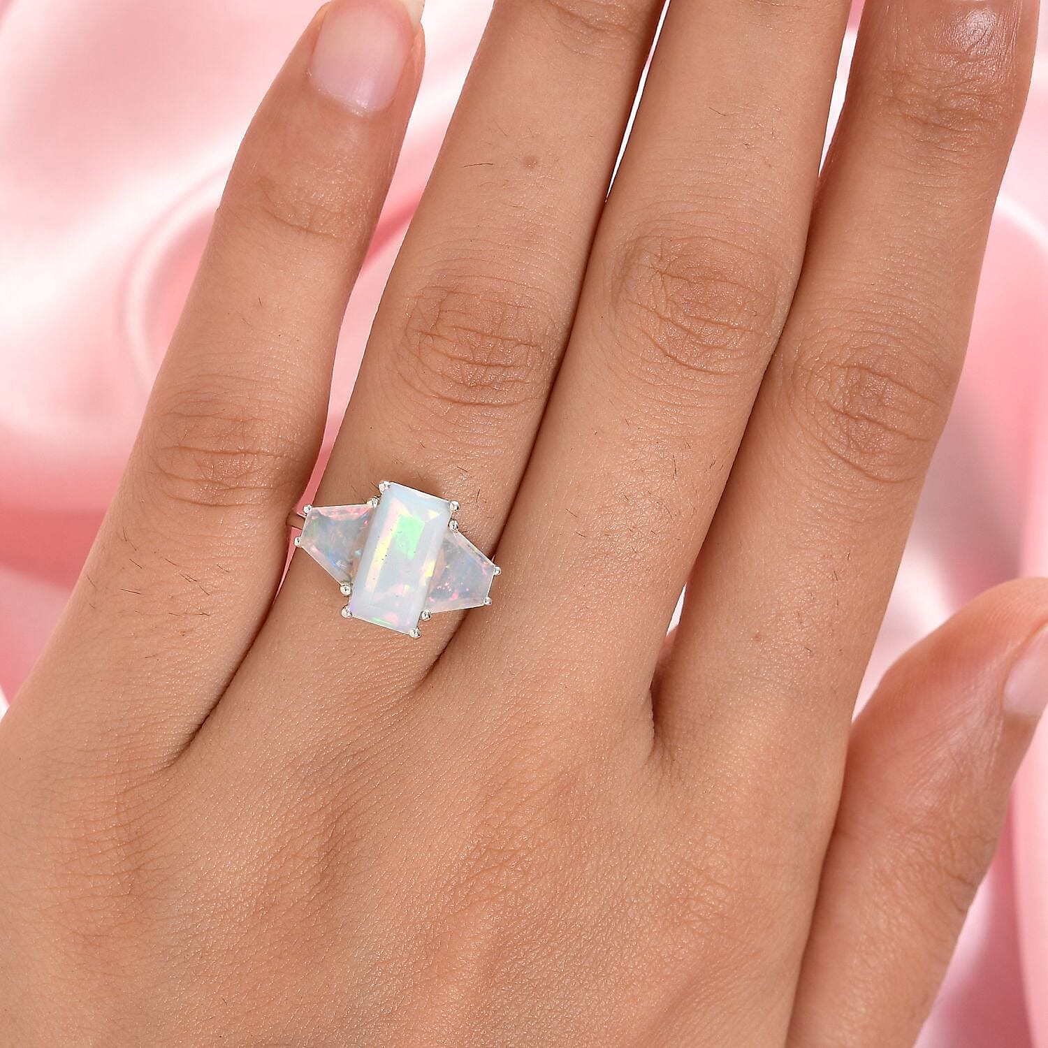 Ethiopian Welo Opal Ring in Platinum Overlay Sterling Silver 3.03 Ct.