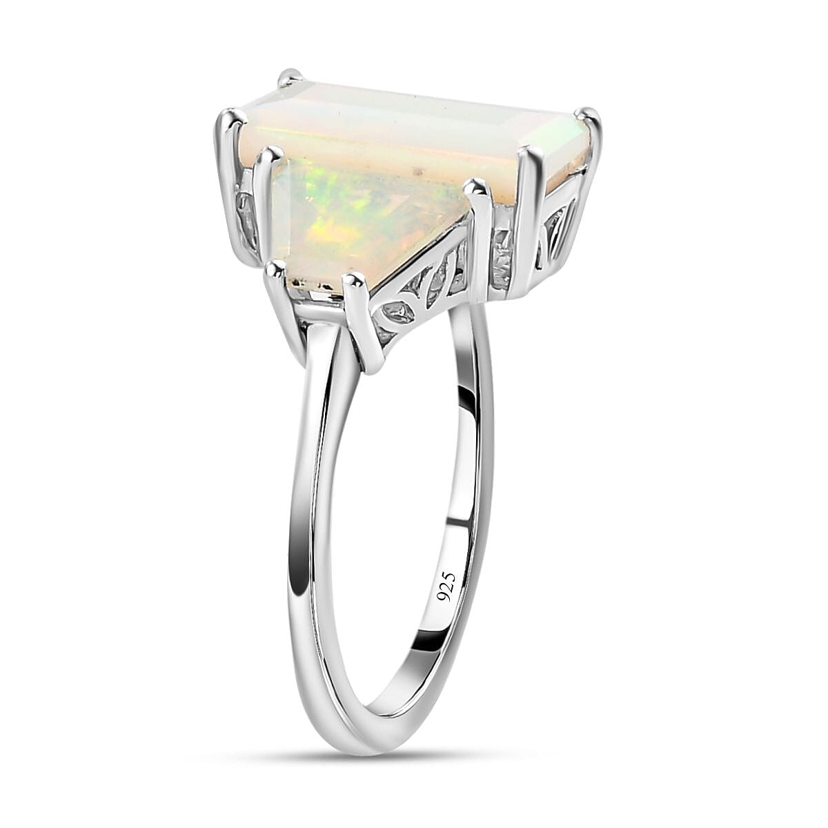 Ethiopian Welo Opal Ring in Platinum Overlay Sterling Silver 3.03 Ct.