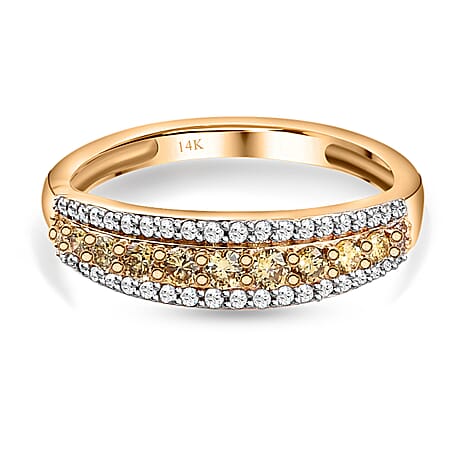 14K Yellow Gold SGL Certified Natural Green Diamond (I1-I2) and White Diamond (I1-I2-G-H) Band Ring 0.50 Ct