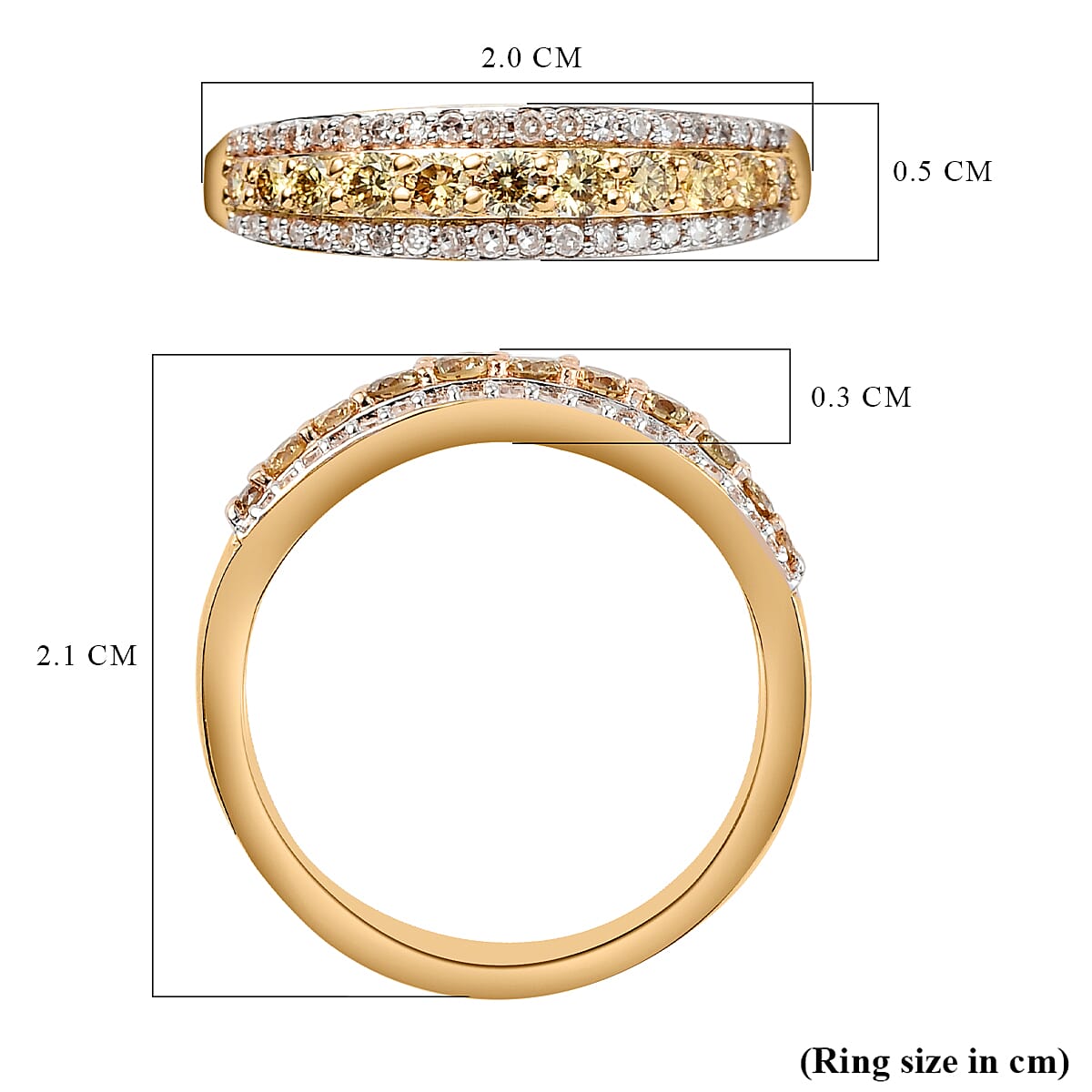 14K Yellow Gold SGL Certified Natural Green Diamond (I1-I2) and White Diamond (I1-I2-G-H) Band Ring 0.50 Ct