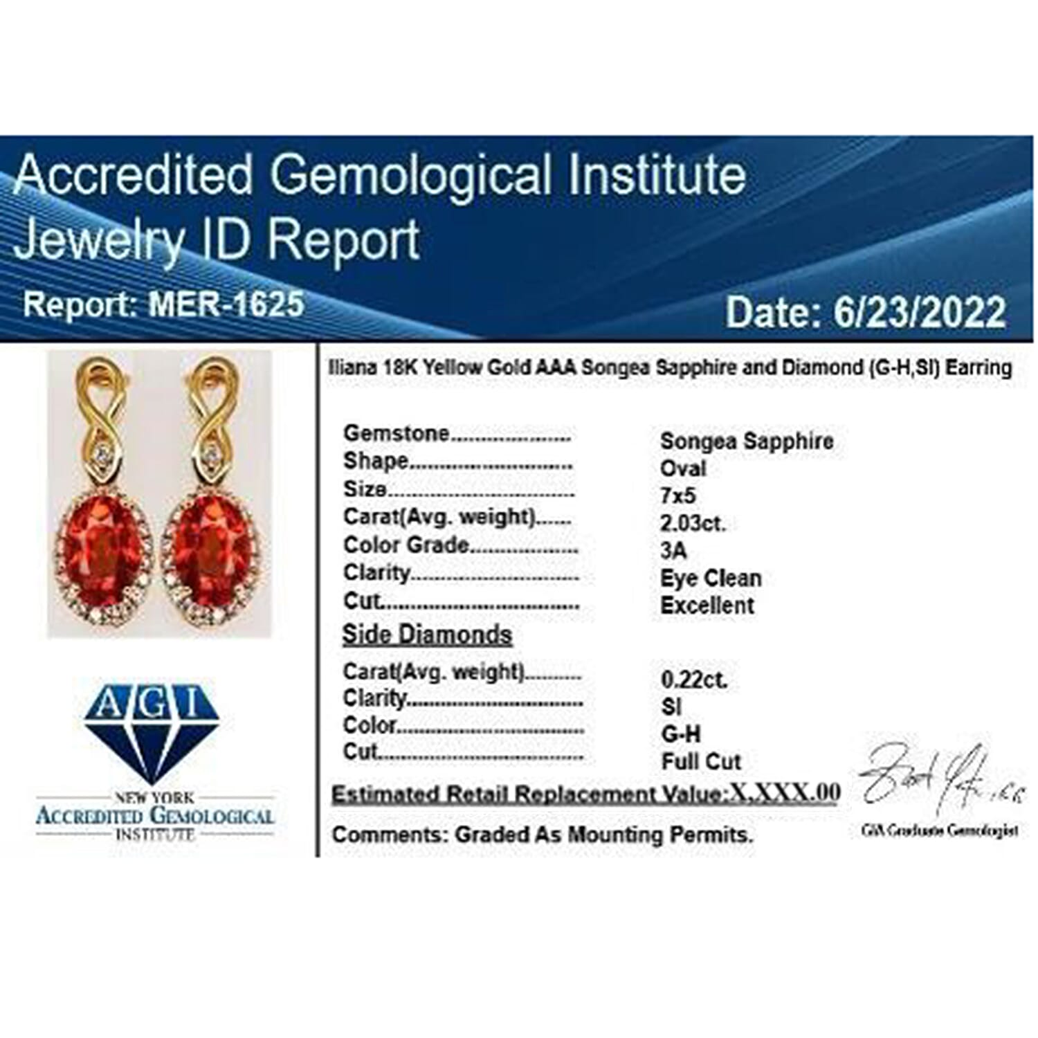 Certified and Appraised ILIANA 18K Yellow Gold AAA Songea Sapphire and Diamond SI GH Dangle Drop Earrings 2.53 grams, 2.25 Ct