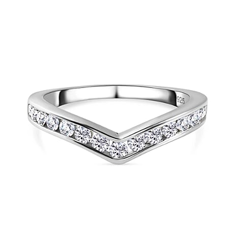 Moissanite Wishbone Ring in Platinum Overlay Sterling Silver