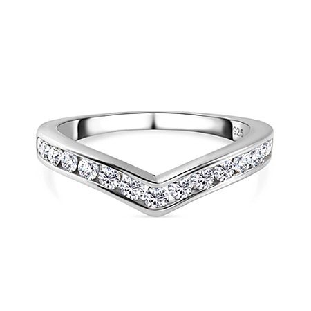 Moissanite Wishbone Ring in Sterling Silver with Platinum Plating