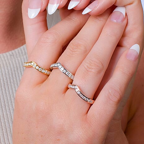 Moissanite Wishbone Ring in Platinum Overlay Sterling Silver