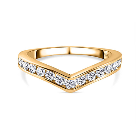 Moissanite Wishbone Ring in Sterling Silver with 18K Vermeil Yellow Gold