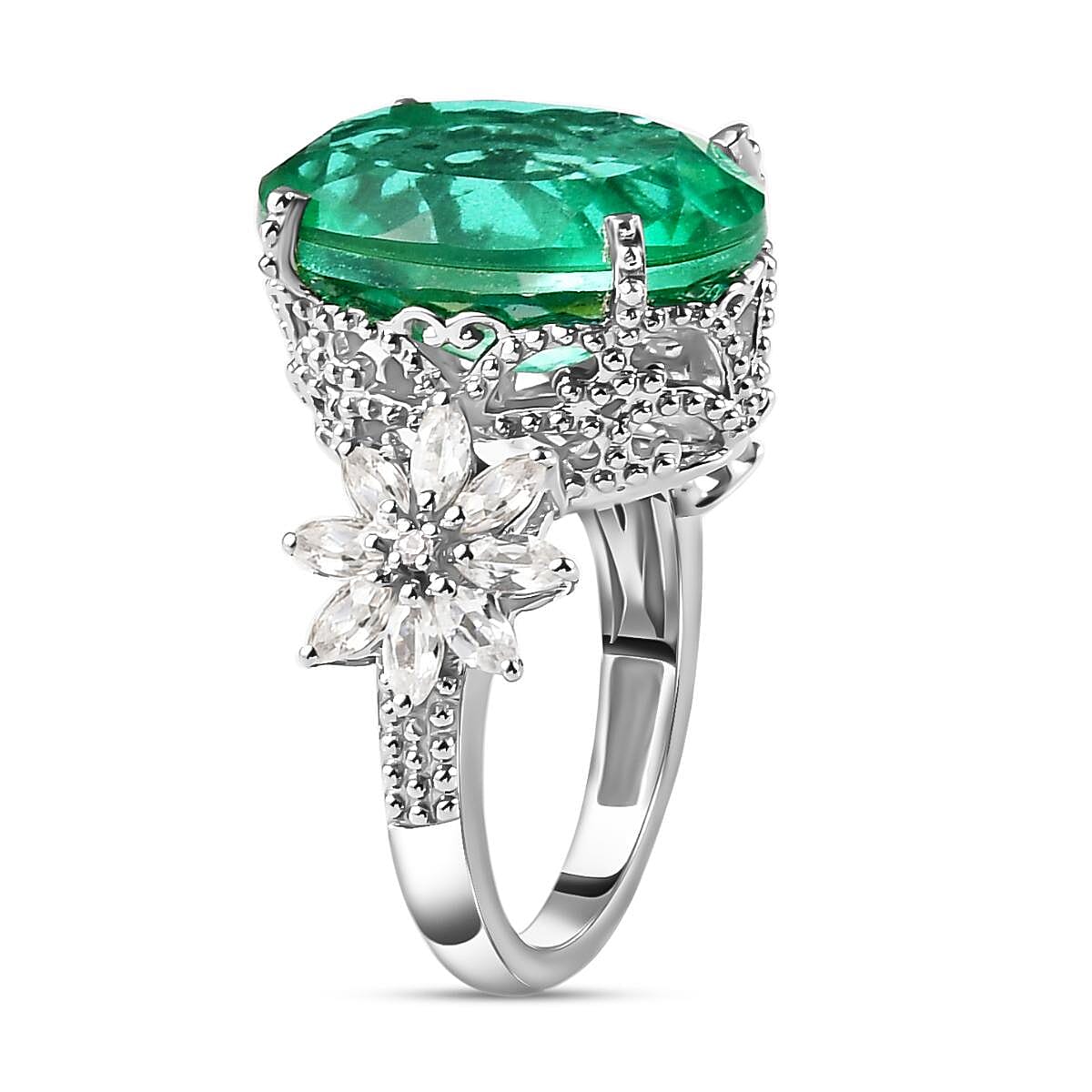 Peacock Quartz and Natural Zircon Ring in Platinum Overlay Sterling Silver 14.13 Ct, Silver Wt. 5.52 Gms