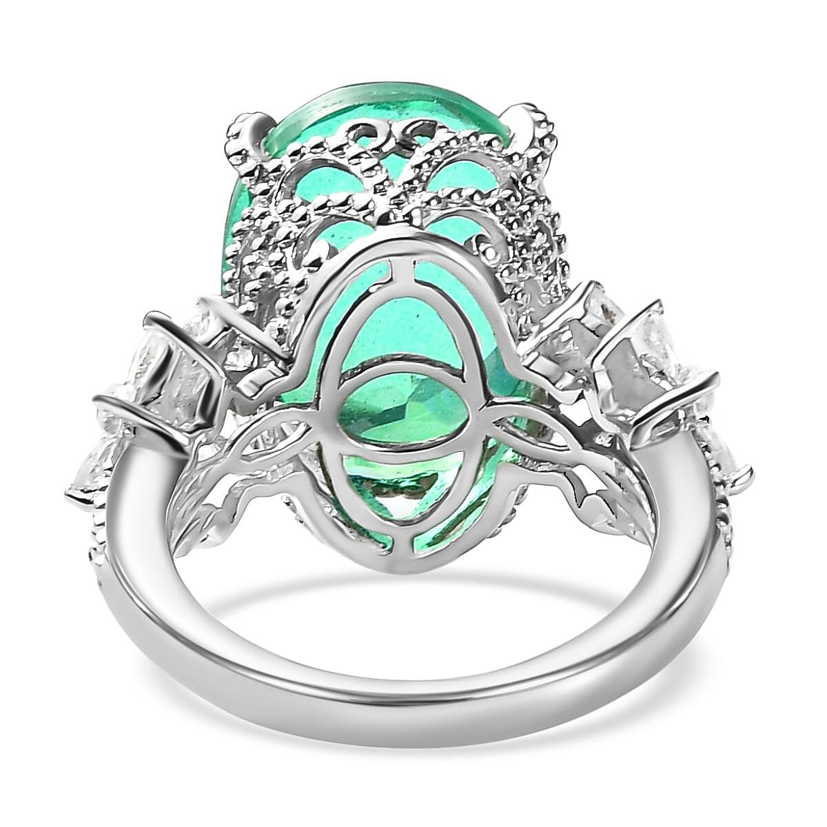 Peacock Quartz and Natural Zircon Ring in Platinum Overlay Sterling Silver 14.13 Ct, Silver Wt. 5.52 Gms