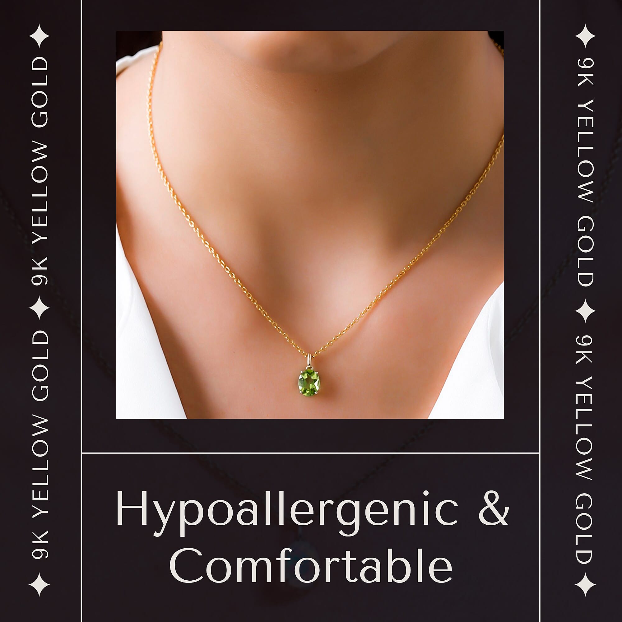 9K Yellow Gold Hebei Peridot Solitaire Pendant 1.35 Ct.