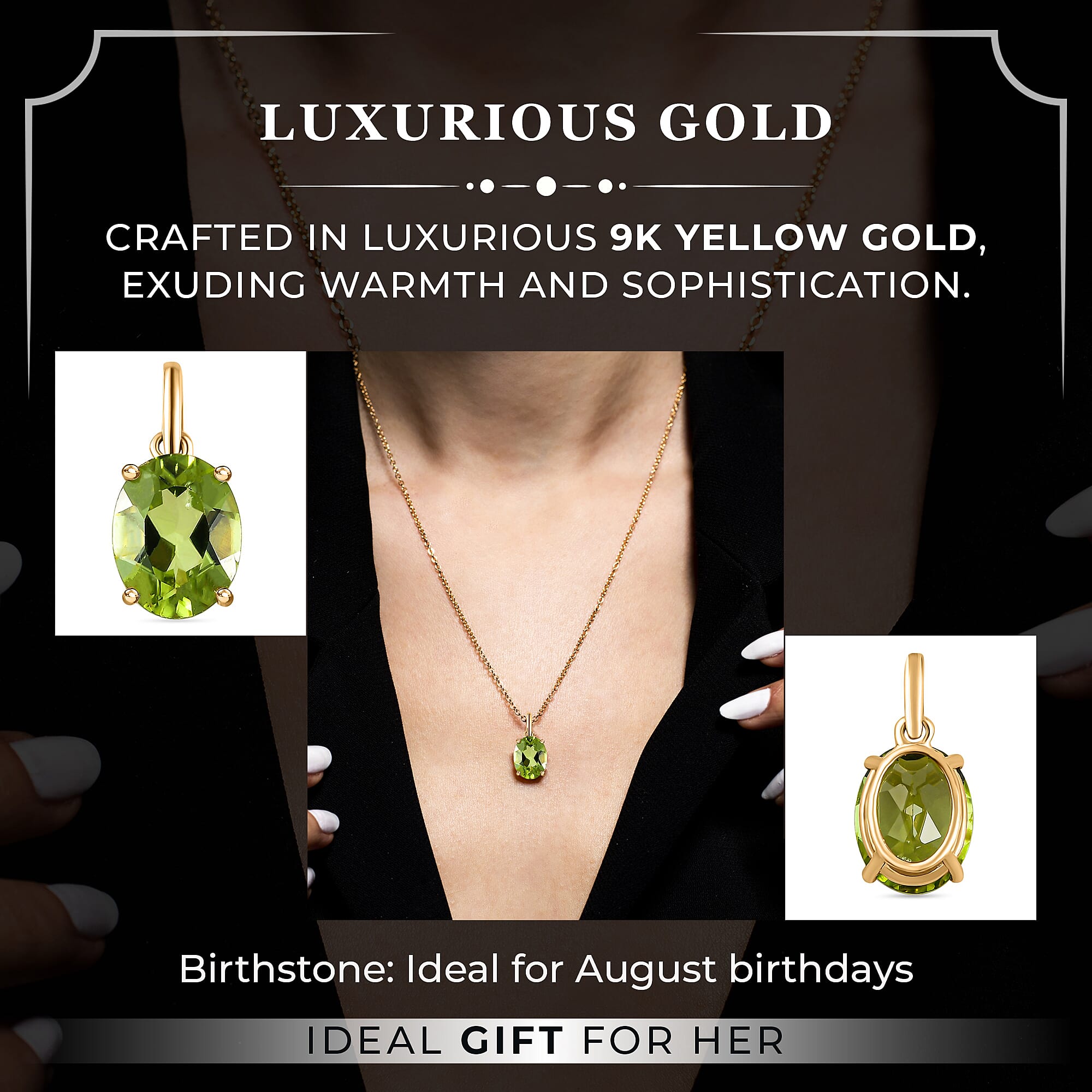 9K Yellow Gold Hebei Peridot Solitaire Pendant 1.35 Ct.