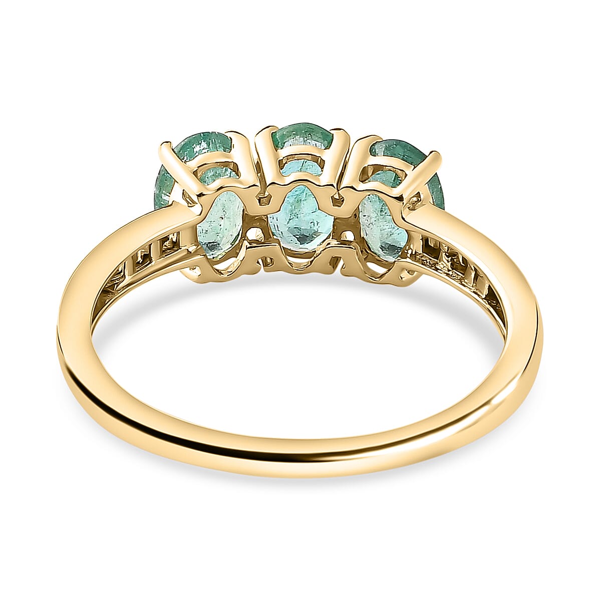 9K Yellow Gold  AA   Zambian Emerald ,  White Diamond  3 Stone Ring ,Gold Wt. 1.21 Gms  1.26  Ct.