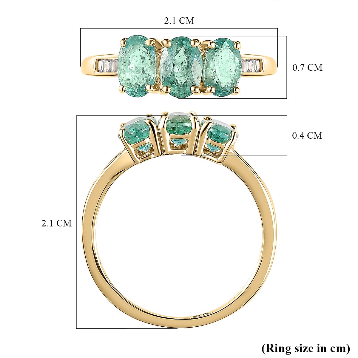 9K Yellow Gold  AA   Zambian Emerald ,  White Diamond  3 Stone Ring ,Gold Wt. 1.21 Gms  1.26  Ct.