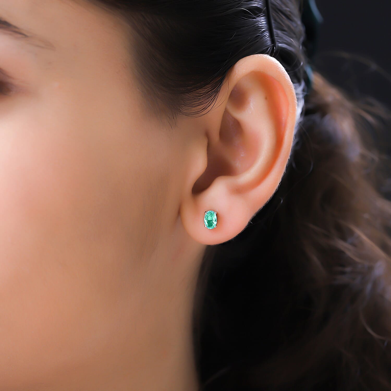 9K White Gold AA Zambian Emerald Earring With Push Back