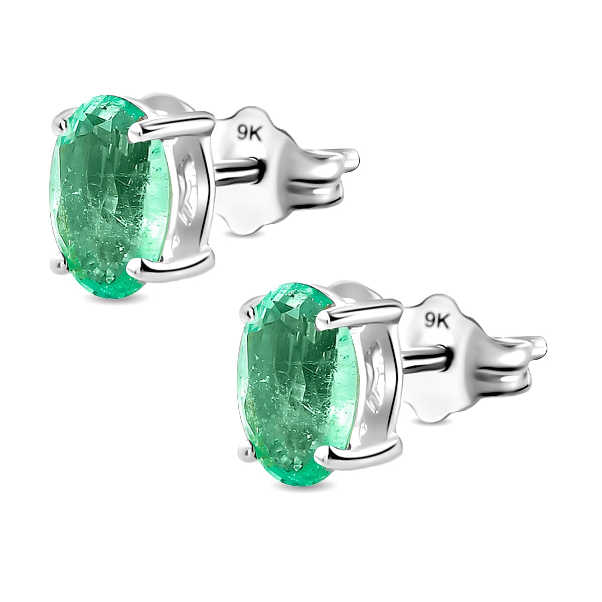 9K White Gold AA Zambian Emerald Earring With Push Back