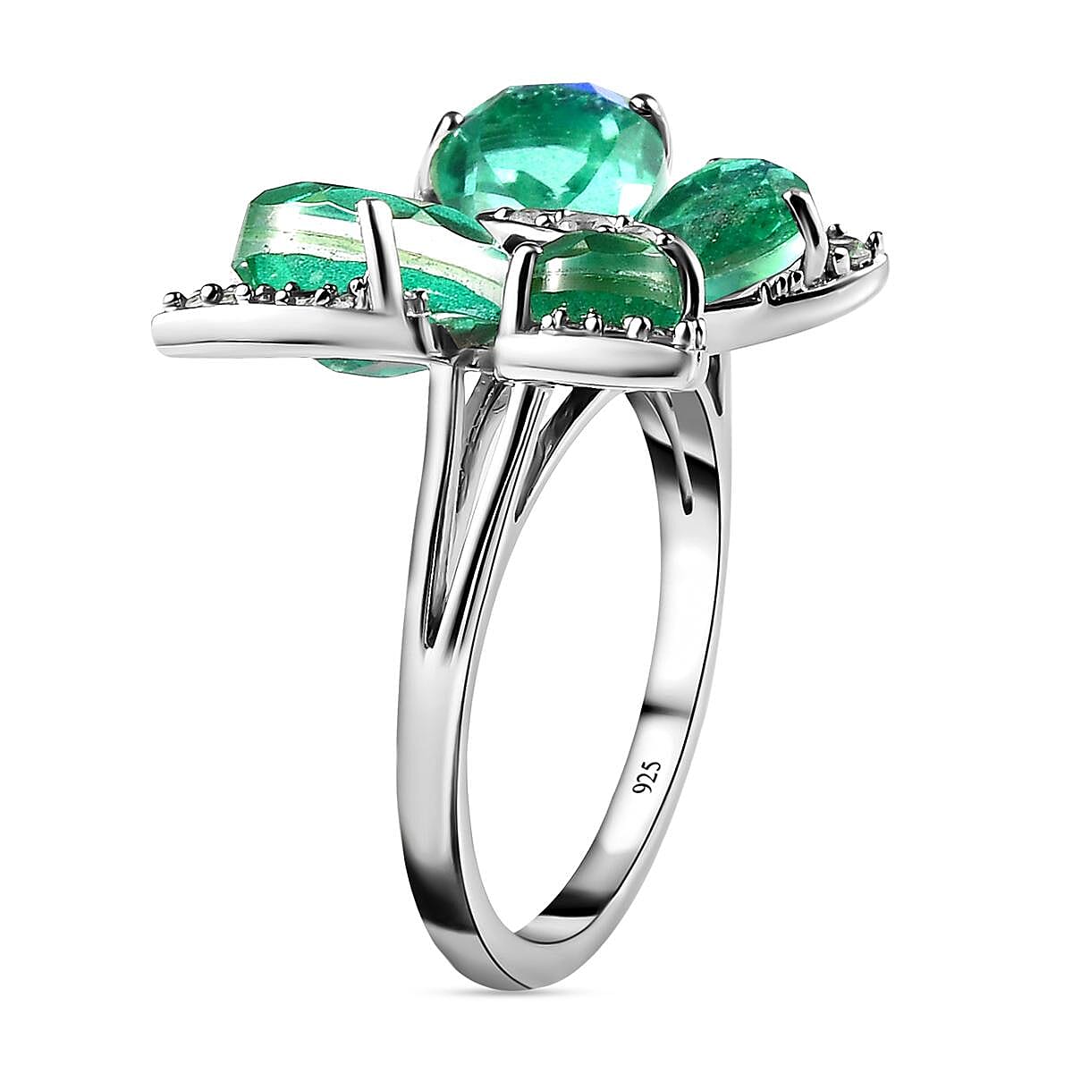 Peacock Triplet Quartz and Natural Cambodian Zircon Butterfly Ring in Platinum Overlay Sterling Silver 6.72 Ct.