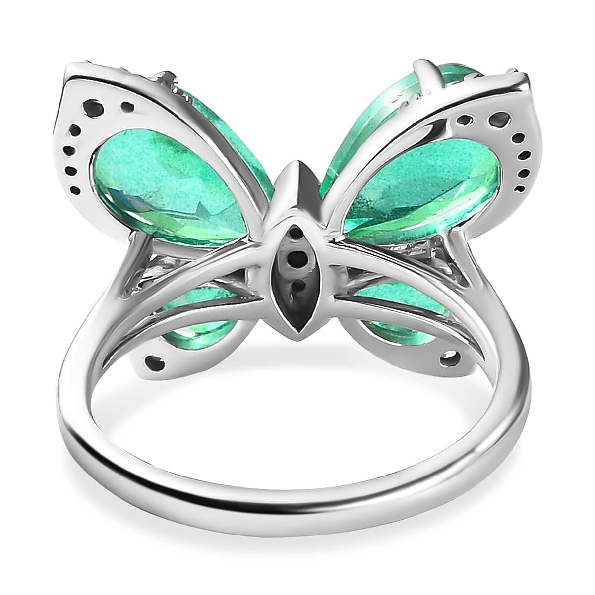 Peacock Triplet Quartz and Natural Cambodian Zircon Butterfly Ring in Platinum Overlay Sterling Silver 6.72 Ct.