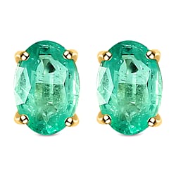 9K Yellow Gold AA Zambian Emerald Earring With Push Back