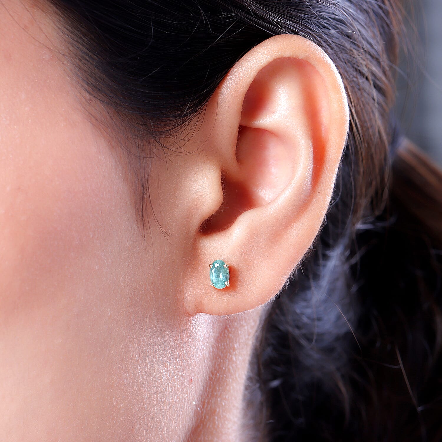 9K Yellow Gold AA Zambian Emerald  Earring With Push Back