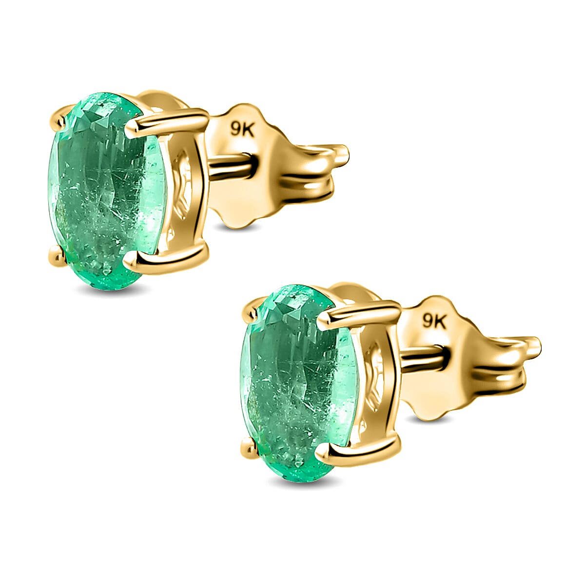 9K Yellow Gold AA Zambian Emerald  Earring With Push Back