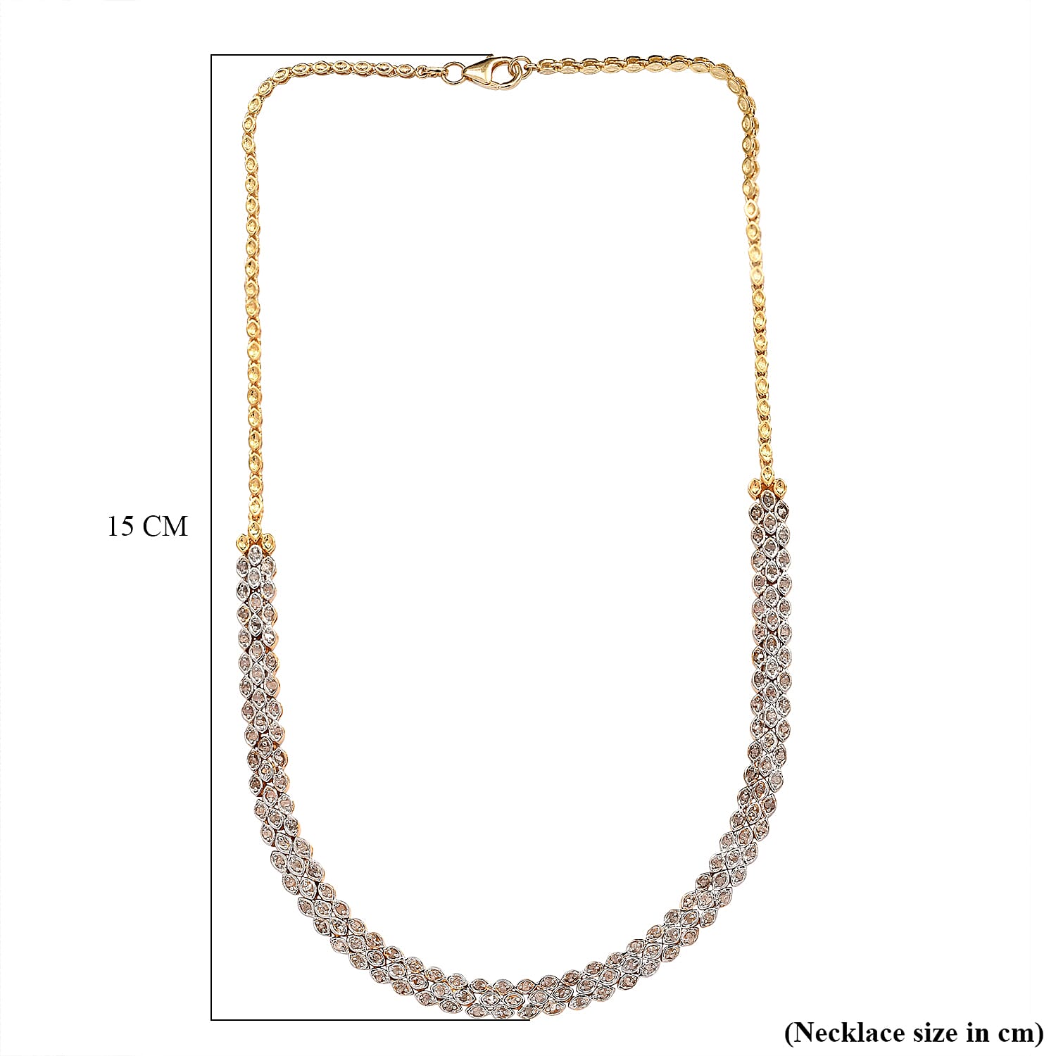 Diamond Necklace Size 16 in Vermeil Yellow Gold Overlay Sterling Silver 1.50 Ct Silver Wt. 22.54 Gms