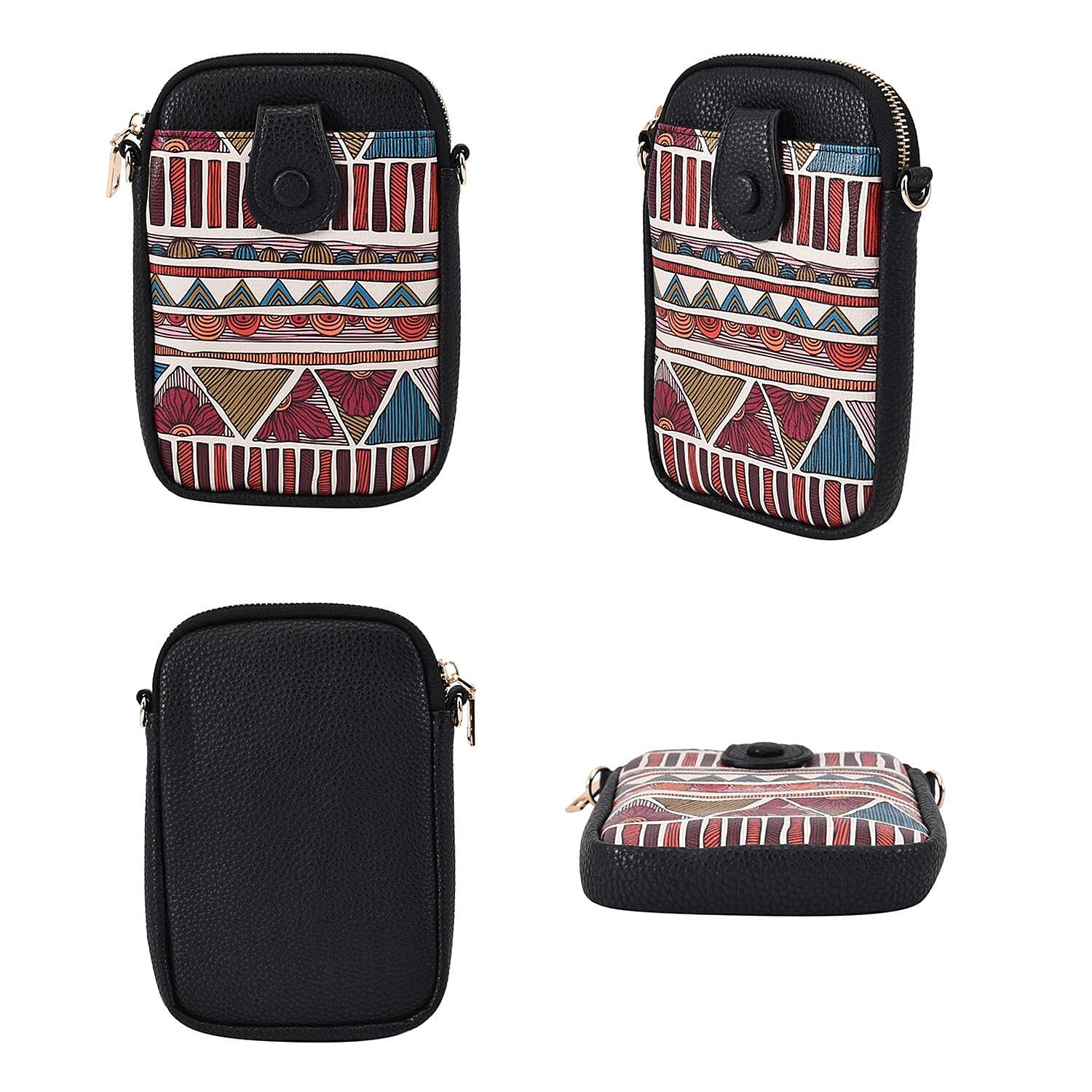 Geometric Pattern Crossbody Cell Phone Bag - Multi