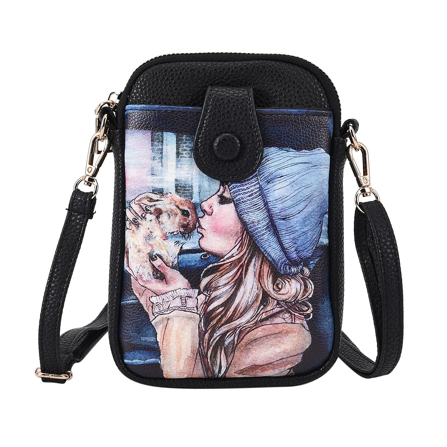 Pretty Girl Pattern Crossbody Cell Phone Bag (Size 19x13x2 cm) - Light Blue