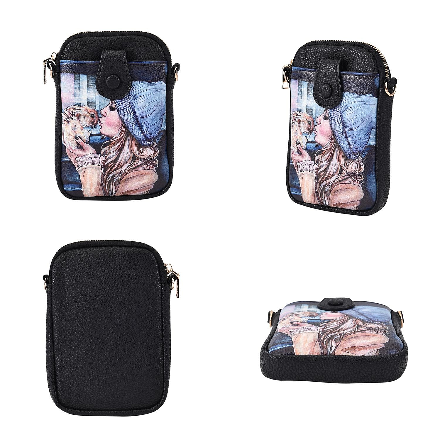 Pretty Girl Pattern Crossbody Cell Phone Bag (Size 19x13x2 cm) - Light Blue